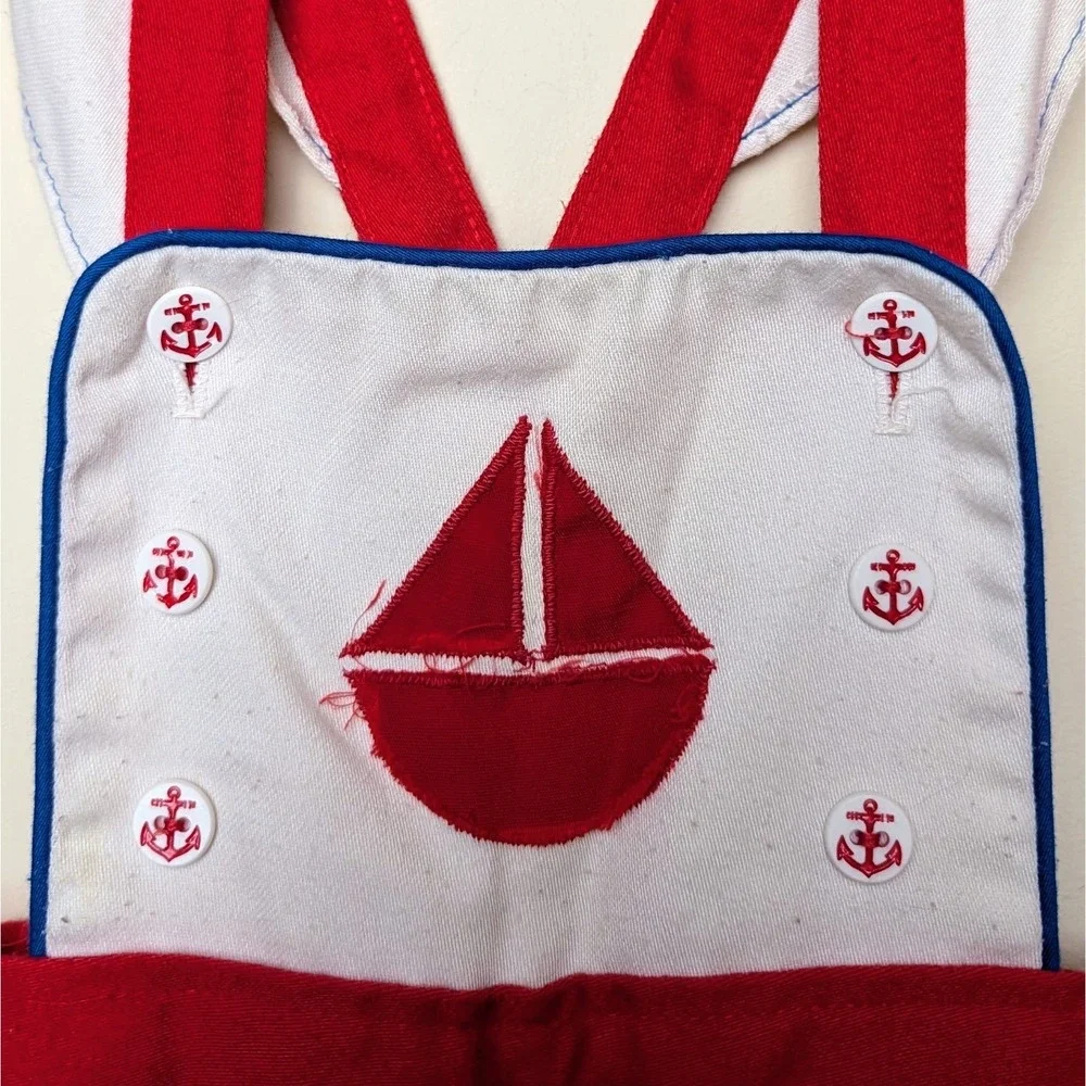 Vintage Health-Tex Sailboat Applique Nautical‎ Sailor Overalls 80s Toddler 2T
